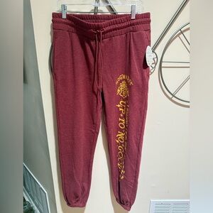 Warner Bros. Maroon Hogwarts Jogger Sweatpants with Gold Print Solemnly Swear L